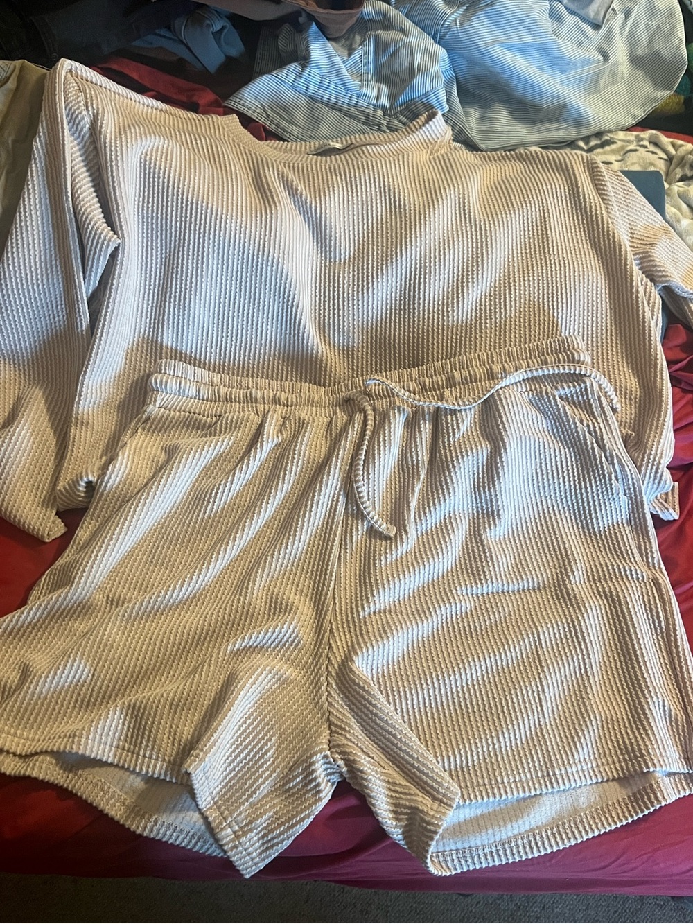 Zenana Cozy Ribbed Lounge Top & Shorts Set - Light Beige